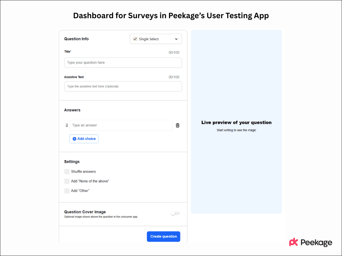 Peekage dashboard for concept testing