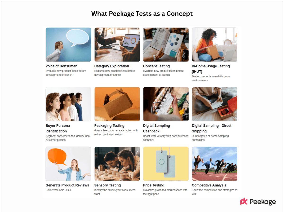 Peekage concept testing services