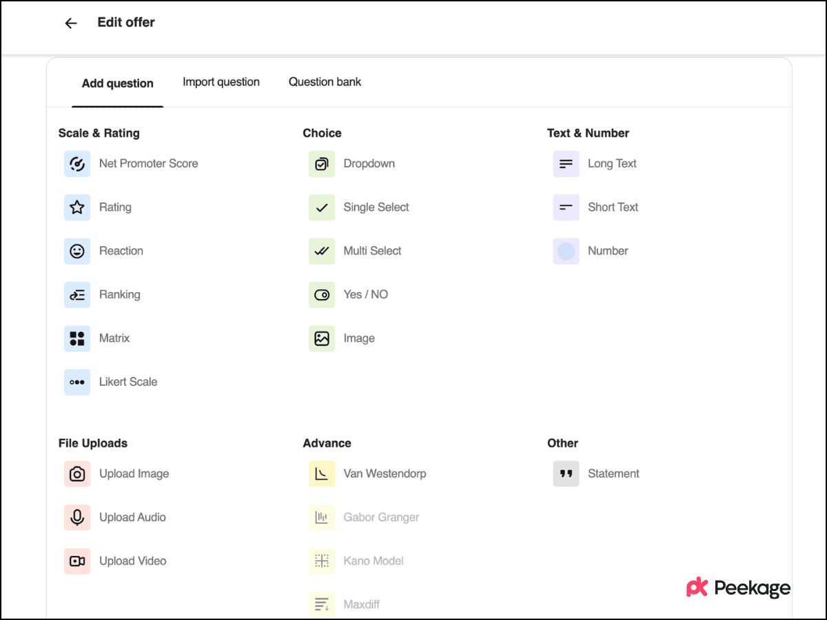 Question formats in Peekage