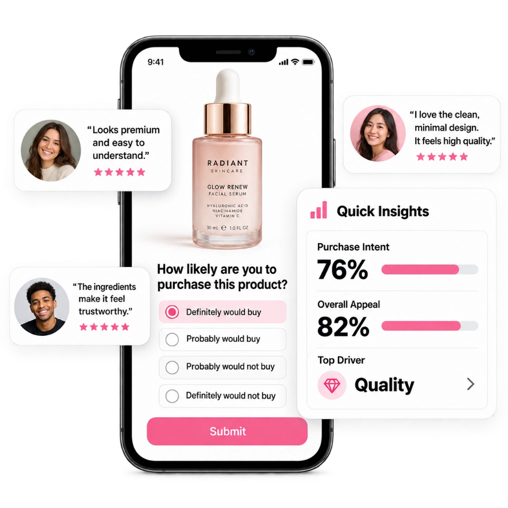 Mobile consumer survey with purchase intent and quick insights